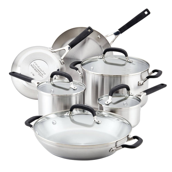 KitchenAid Stainless Steel Cookware Induction Pots and Pans Set, 10-Piece, Brushed Stainless Steel